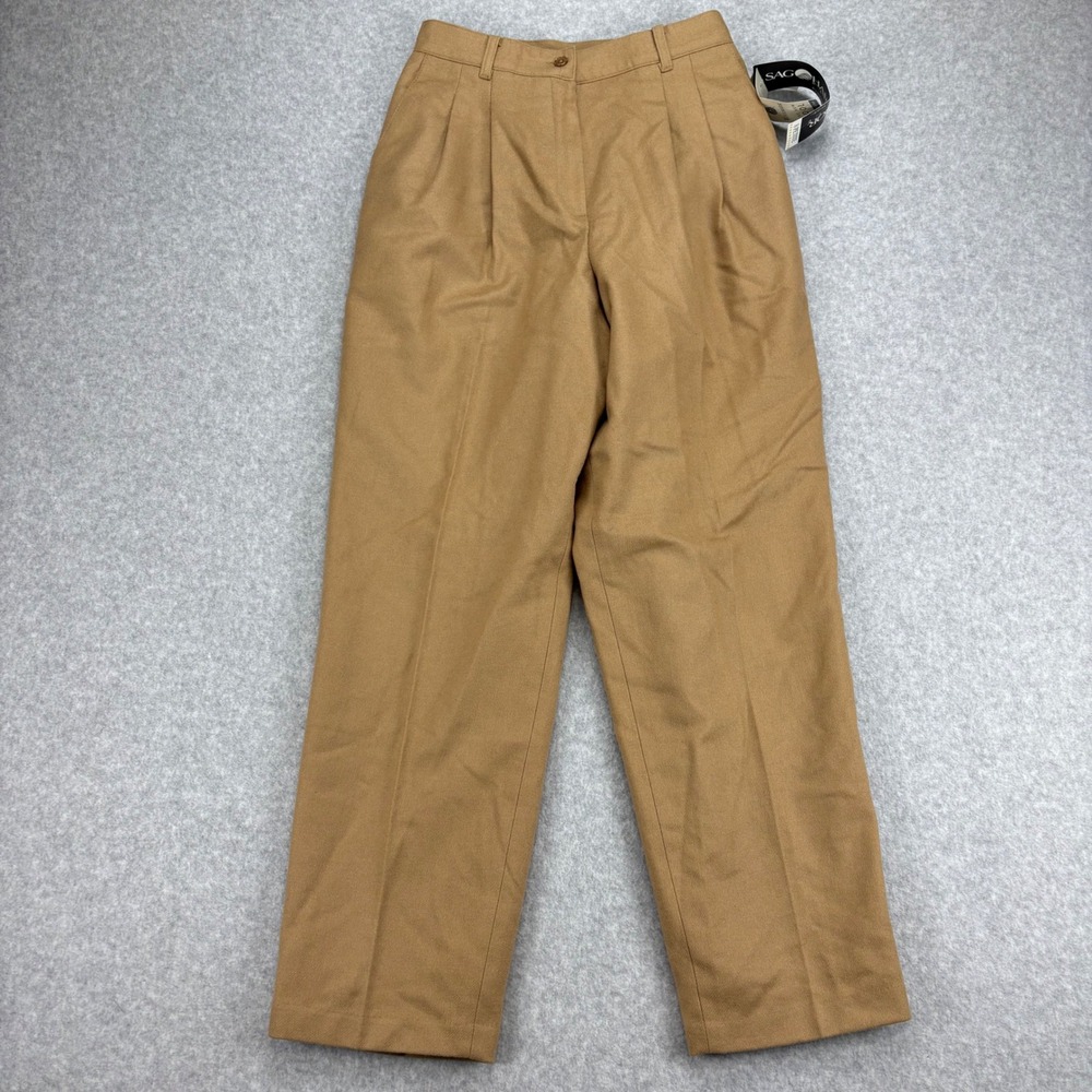 Sag Harbor Solid Wool Trousers Womens Petite 8 Brown Pleated High Waist Academia